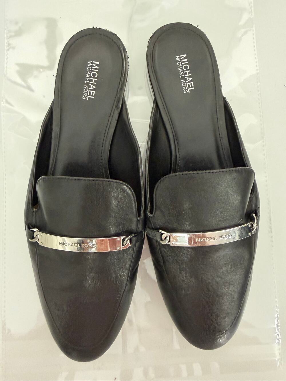 Michael Michael Kors Black Leather Mules Slides Flats Shoes US 8.5M